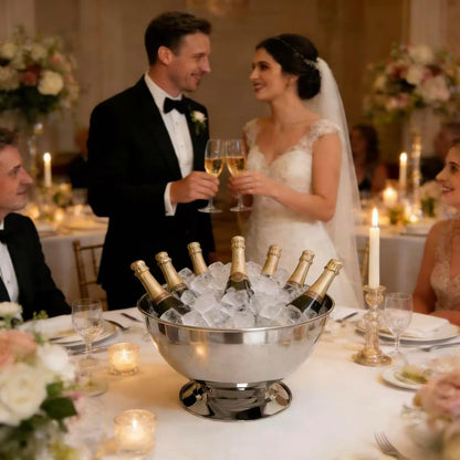 Premium Stainless Steel Champagne Bucket, 15.3" Large Capacity Ice Bucket with Detachable Base, Mirror Polished Inside & Out, Heavy Duty Wine Chiller for 8 Bottles, Ideal for Parties, Weddings