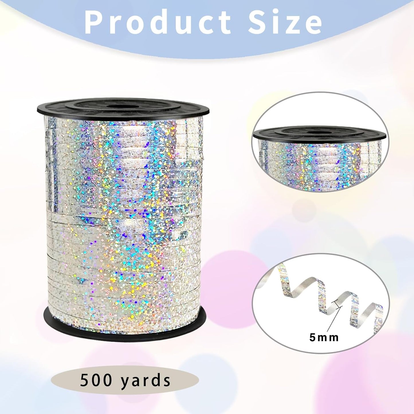 Rainbow Curling Ribbon, 500 Yard Metallic Shiny Curling Ribbon, 1/5" for Presents, Balloons, Parties & Festivals