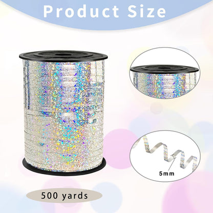 Rainbow Curling Ribbon, 500 Yard Metallic Shiny Curling Ribbon, 1/5" for Presents, Balloons, Parties & Festivals