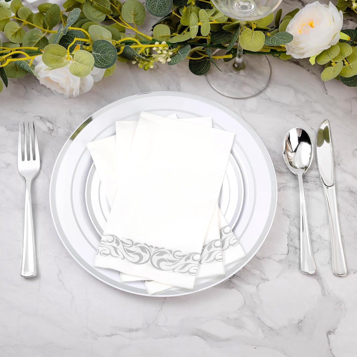BESTVIP 200 Pack Disposable Paper Napkins, 3-Ply Dinner Napkins with Gold Trim for Guests, Bathroom Paper Hand Towels Soft and Absorbent, Perfect for Kitchen, Dinner, Party, Wedding or Event