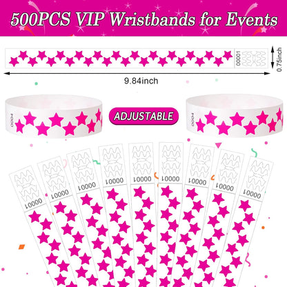 500 Pcs Stars Paper Wrist Bands for Events Waterproof Wristbands Lightweight Festival Identification Bracelets Neon Adhesive Event Arm Bands for Party（Red）