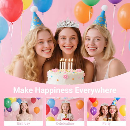 Birthday Tiara and Crown with Sash, Birthday Tiara for Women Party Silver