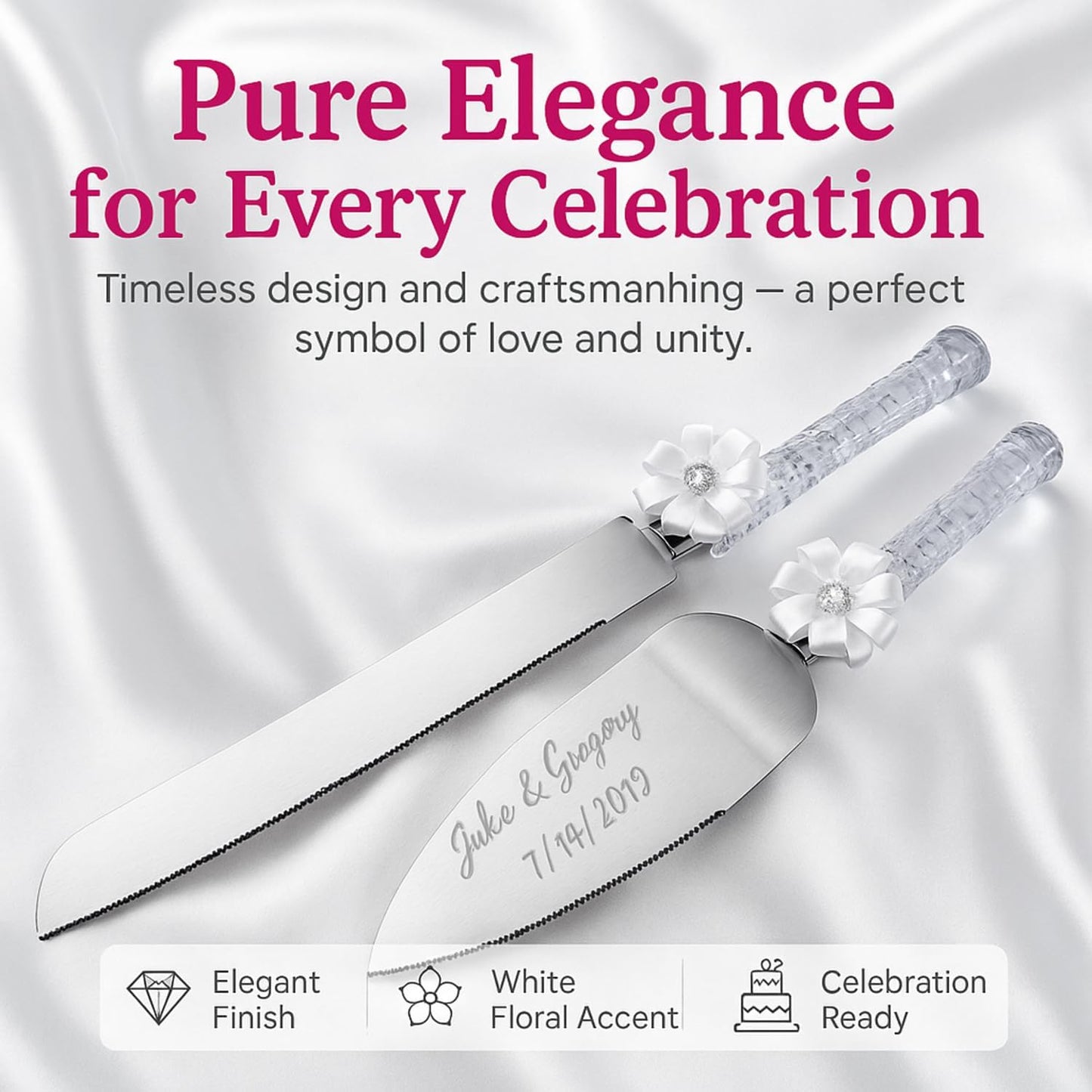 GIFTS INFINITY Personalized Wedding Cake Knife and Server Set with Engraving – Cake Cutting Utensil Set, Keepsake Gift for Wedding, Anniversary, Reception, Birthday & Other Occasions (CH-101WB)