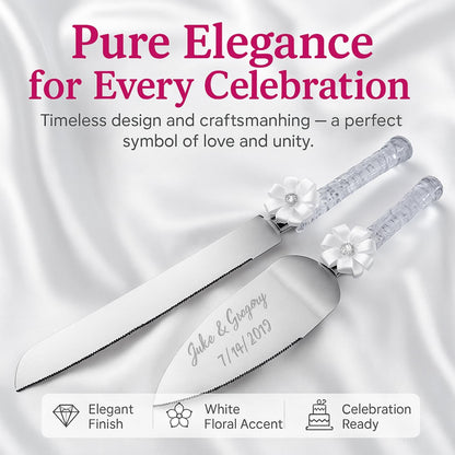 GIFTS INFINITY Personalized Wedding Cake Knife and Server Set with Engraving – Cake Cutting Utensil Set, Keepsake Gift for Wedding, Anniversary, Reception, Birthday & Other Occasions (CH-101WB)