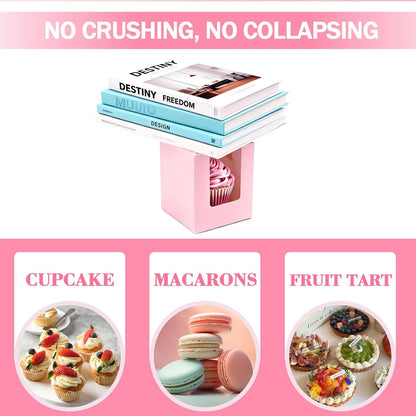 100 Pack Pink Cupcake Boxes Individual with Window, Inserts and Handle, Single Cupcake Containers for Cupcakes, Muffins, Donuts, Cookies, 3.6 x 3.6 x 4.3 Inch