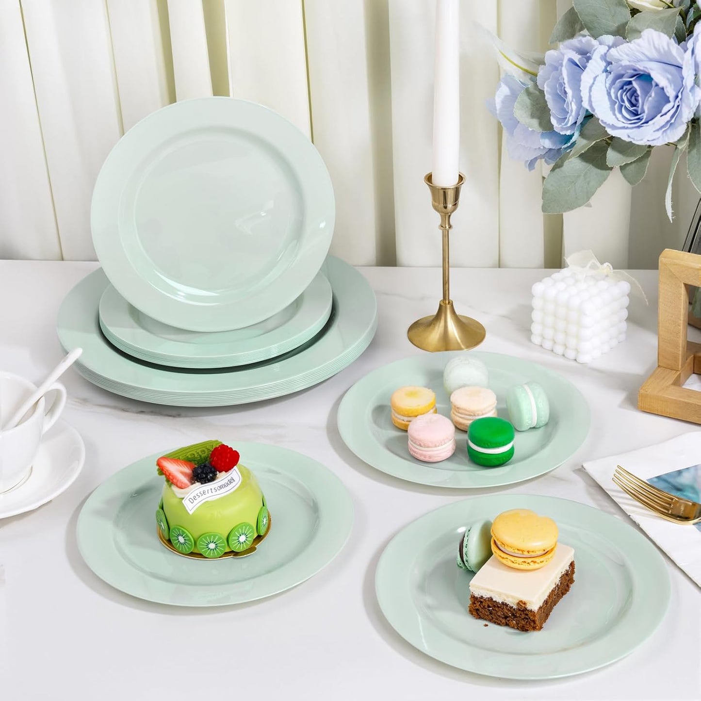 FLOWERCAT 60PCS White Plastic Plates - Heavy Duty White Disposable Plates for Mother's Day/Birthday Party/Wedding -serve for 30 guests Include 30PCS 10.25" & 30PCS 7.5" Plates for Party