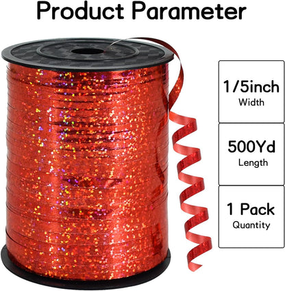BEISHIDA 500 Yards Red Ribbon Crimped Curling, Balloon String Shiny Metallic Roll for Gift Wrapping Ribbon for Birthday Valentines Day Wedding Mother's Day Party Decorations