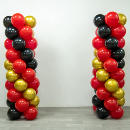 Balloon Column Stand Kit Set of 2, 5 Ft Modular Balloon Tower Pillar with Base for Birthday, Graduation, Baby Shower, Wedding Party Decoration (100 Black Gold Red Balloons Included)