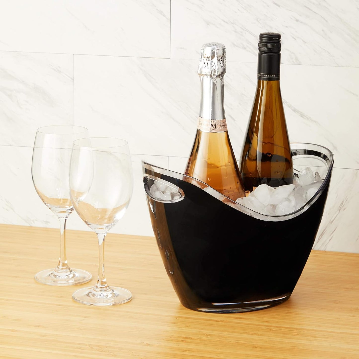 True Clear Acrylic Ice Bucket with Handles, 3-Liter Capacity, Durable Wine and Champagne Bucket, Perfect Ice Buckets for Parties, BBQs, Weddings, Picnics, Holidays, Outdoors, 8.75" x 8.25", Set of 1