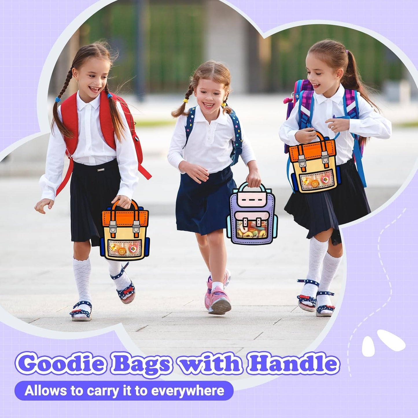 30 PCS Bulk Gift Bags for Kids with Handle,Children Large Goodie Bags with Stand-up Bottom, Grip Seal Party Favor Bag, Students Back to School Treat Bag, Cute Snack Candy Bags for Birthday, Classroom