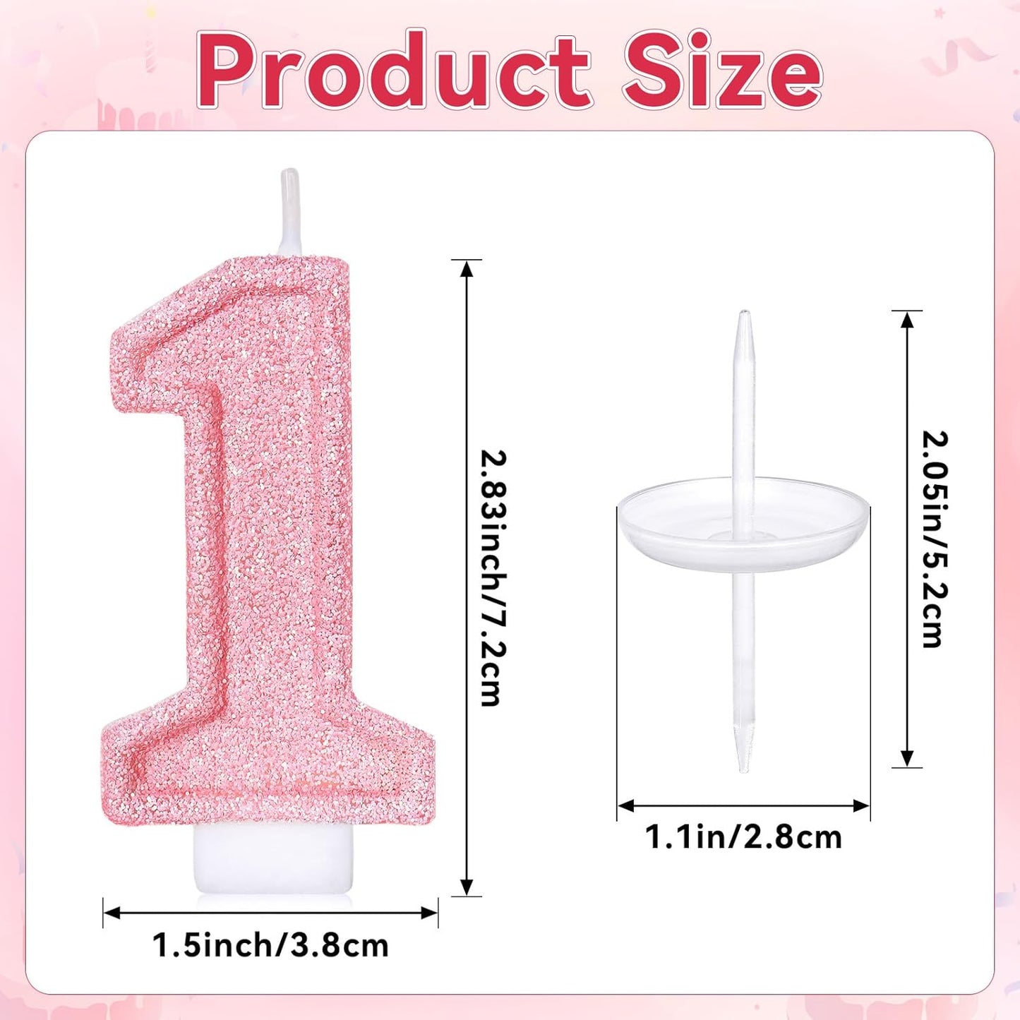 Cute Number 3 Birthday Candle, Glitter Pink Number Candles, Birthday Cake Topper Decoration, Party Supplies Anniversary Celebrations