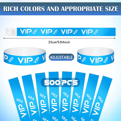 Teling 500 Pack VIP Plastic Wristbands Bracelets Party for Events VIP Custom Wristbands Plastic Bracelets Tear proof Waterproof Wrist Bands Arm Bands for Events Concerts