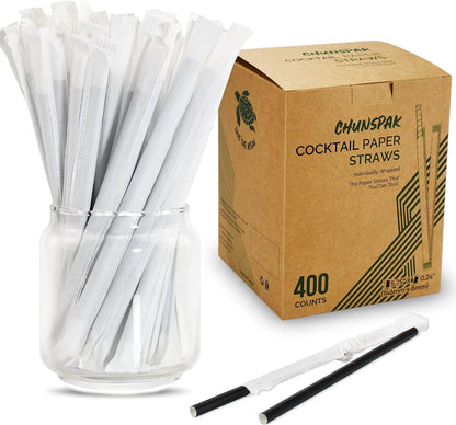5.75 inch Orange Paper Cocktail Straws, Short Disposable Drinking Straws 500 Counts, Unwrapped - Compostable