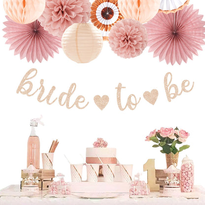Champagne-Gold Beige Fall Baby-Shower Party-Decorations - 36pcs Welcome Home Banner Sign,Neutral Paper Lanterns,Girl Streamers Garland,Boho Hanging Tissue Pom Poms Flowers Fans Backdrop Decor Burgleda