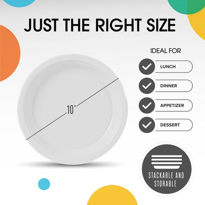 Party Solids Black Plastic Plates For Party 10" Black Disposable Plates For Party Supplies 100 Pcs Plastic Dinnerware Sets Heavy Duty 350 GSM Disposable Dinnerware Set