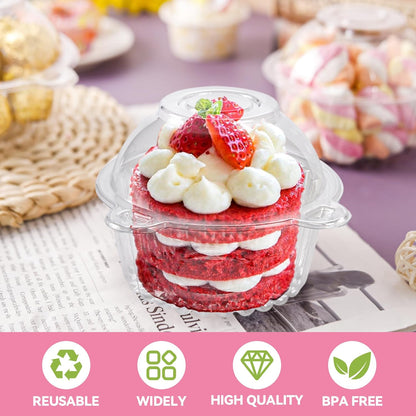 NPLUX 50 Pack Individual Cupcake Containers Plastic Cupcake Holders Deep Dome Muffin Containers