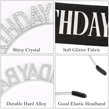 Aprince Birthday Baddie Sash and Tiara Crown for Women Girls Black Gold Happy Birthday Headband Accessiores Party Decorations