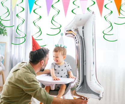 Blue Hanging Swirls Party Decorations 30 pcs Ceiling Swirl Foil Decoration for Baby Shower, Birthday Party