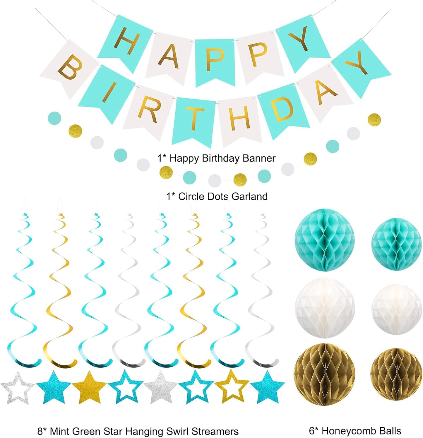 meowtastic Birthday Decorations, Happy Birthday Banner with Honeycomb Balls, Stars Hanging Swirl Streamers, Circle Dots Garland, Happy Birthday Party Decorations for Women Men Boys Girls (Blue)