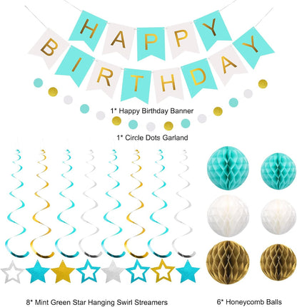 meowtastic Birthday Decorations, Happy Birthday Banner with Honeycomb Balls, Stars Hanging Swirl Streamers, Circle Dots Garland, Happy Birthday Party Decorations for Women Men Boys Girls (Blue)