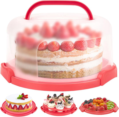 Cake Carrier with Lid and Handle, Ohuhu BPA-Free Cake Containers Cake Holder for 10 inch Cake with 2 Handle Cupcake Carrier - Plastic Cover Two Sided Base for Transport Pie Nut Fruit Mothers Day Gifts