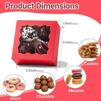 RomanticBaking 3 ¼" x 3 ¼" x 1 ½" 50PCS Chocolate Truffle Boxes for 4，Cookies Boxes Mini Bakery Boxes with Window for Brownie,Soap,Donut