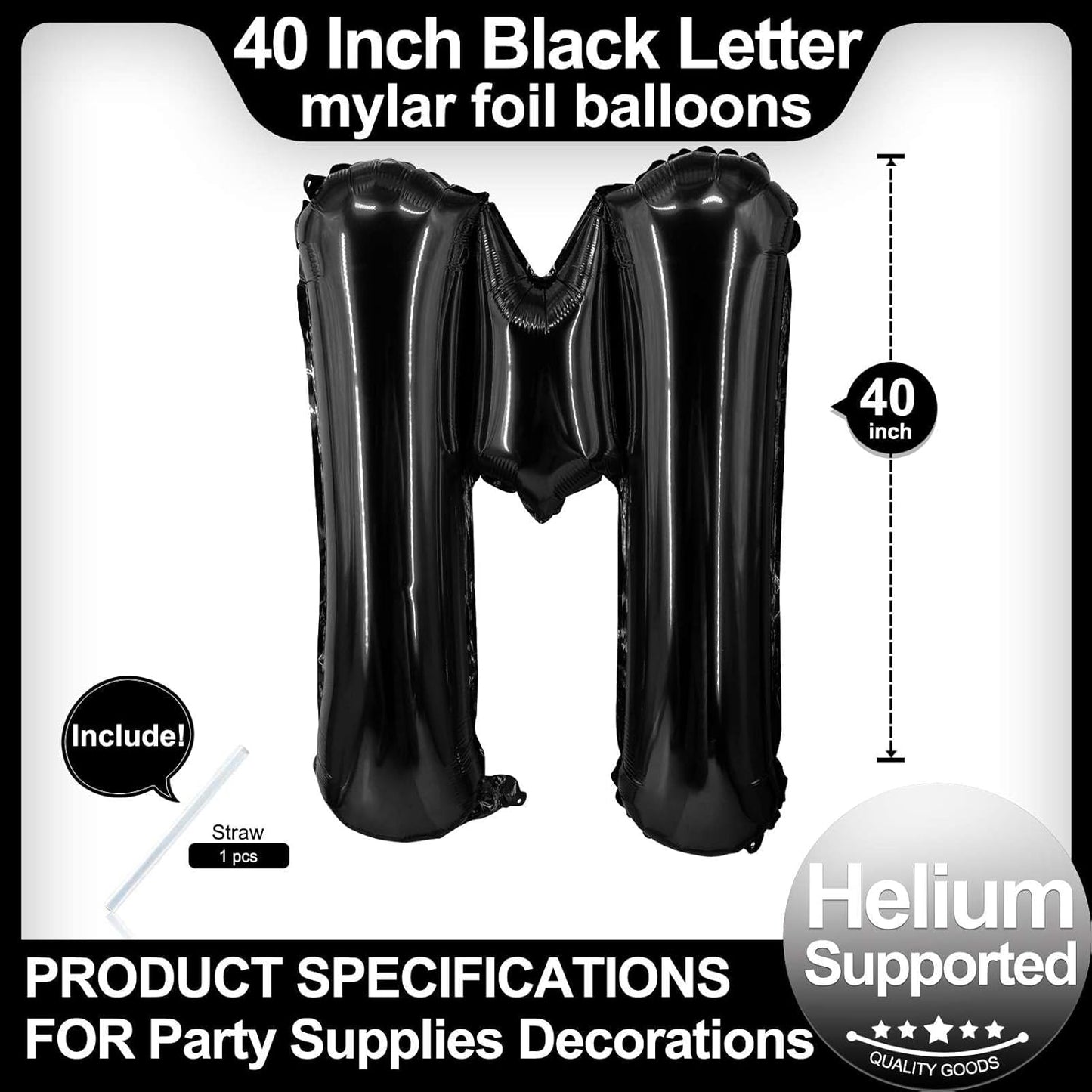 40 Inch Black Letter A Balloons, DIY Phrase Foil Alphabet Letter A Balloons DIY Word A Banner for Birthday Anniversary Celebration Graduation Party Supplies Decoration