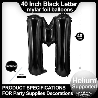 40 Inch Black Letter A Balloons, DIY Phrase Foil Alphabet Letter A Balloons DIY Word A Banner for Birthday Anniversary Celebration Graduation Party Supplies Decoration