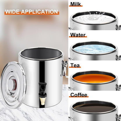 Stainless Steel Insulated Beverage Dispenser,Cold and Hot Drink Dispenser 2.64-Gallons 10 Liters Water Dispenser