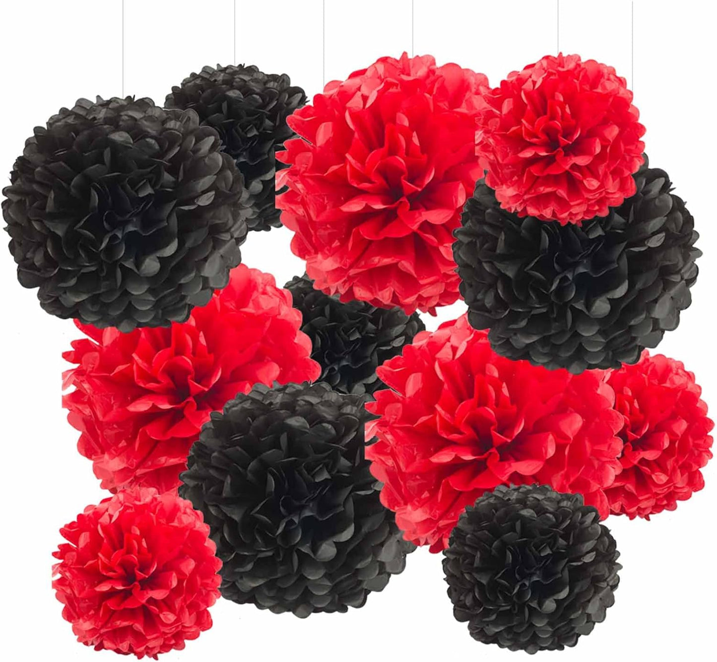 Black and White Tissue Paper Pom Poms Hanging Tissue Flowers Poms Decorations Pack of 12 for Wedding, Birthday,Party Backdrop Decor ect. (12", 10",Tissue Paper Flowers)