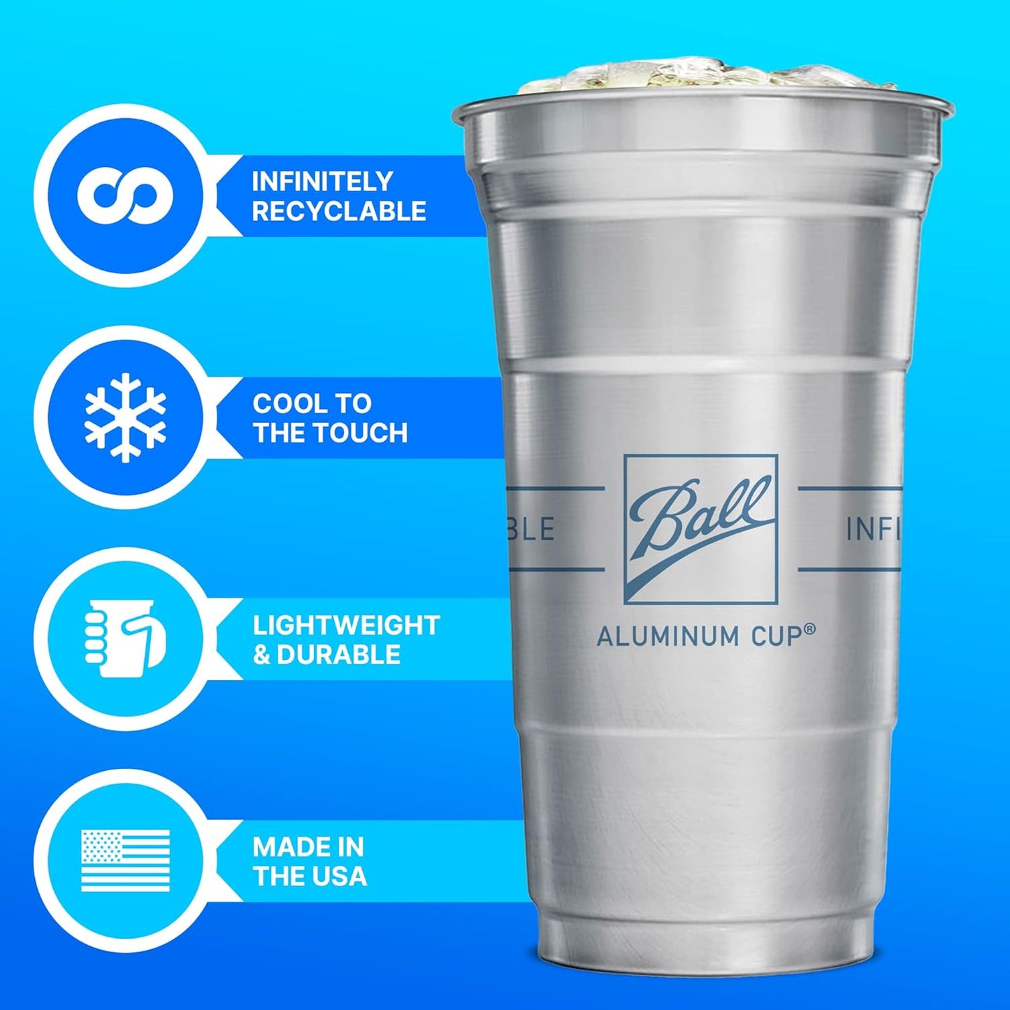 Top Cup – 16 Ounce, 30 Count, Reusable Aluminum Party Cups | Cold-Holding, Recyclable, Made in USA