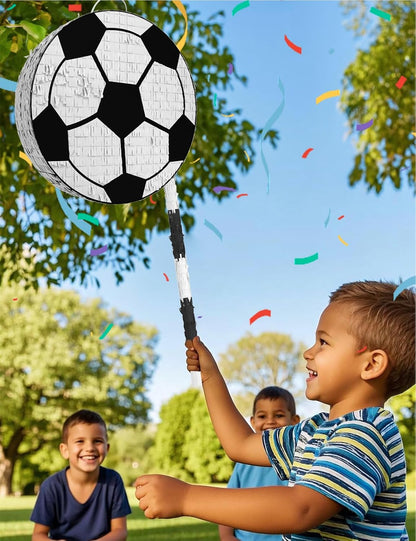 Soccer Piñata – Includes Wooden Stick, Blindfold, and Confetti – 13"x13"x3" – Perfect for Sports Party Decorations and Soccer Pinatas for Birthday Party