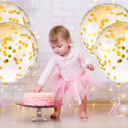 10 Pieces 18 Inch Glitter Confetti Balloons Paper Dots Confetti Shiny Latex Large Balloons for Birthday Wedding Party Decorations(Gold)