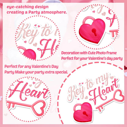 Valentine's Day Photo Booth Props - 1 Pcs Large Size Valentines Photo Props Frame and 23 Pcs Happy Lovers Selfie Photo Booth Props for Valentines Day Party Decorations Favors Supplies