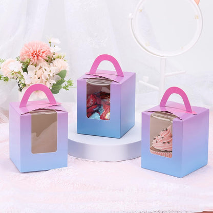 acDesign 100Pcs Cupcake Boxes With Window 3.6in*3.6in*4.3in Single Individual Cupcake Boxes With Handle and Inserts for Wedding Birthday Party Treats Gift,Black