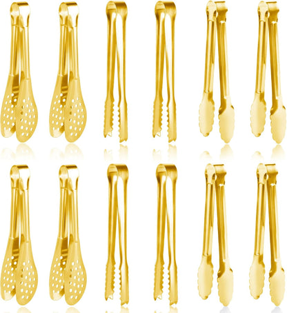 12 Pack Premium Small Serving Tongs, Dmoera Mini Stainless Steel Appetizer Tongs, 5Inch,5.2Inch(12.7cm)