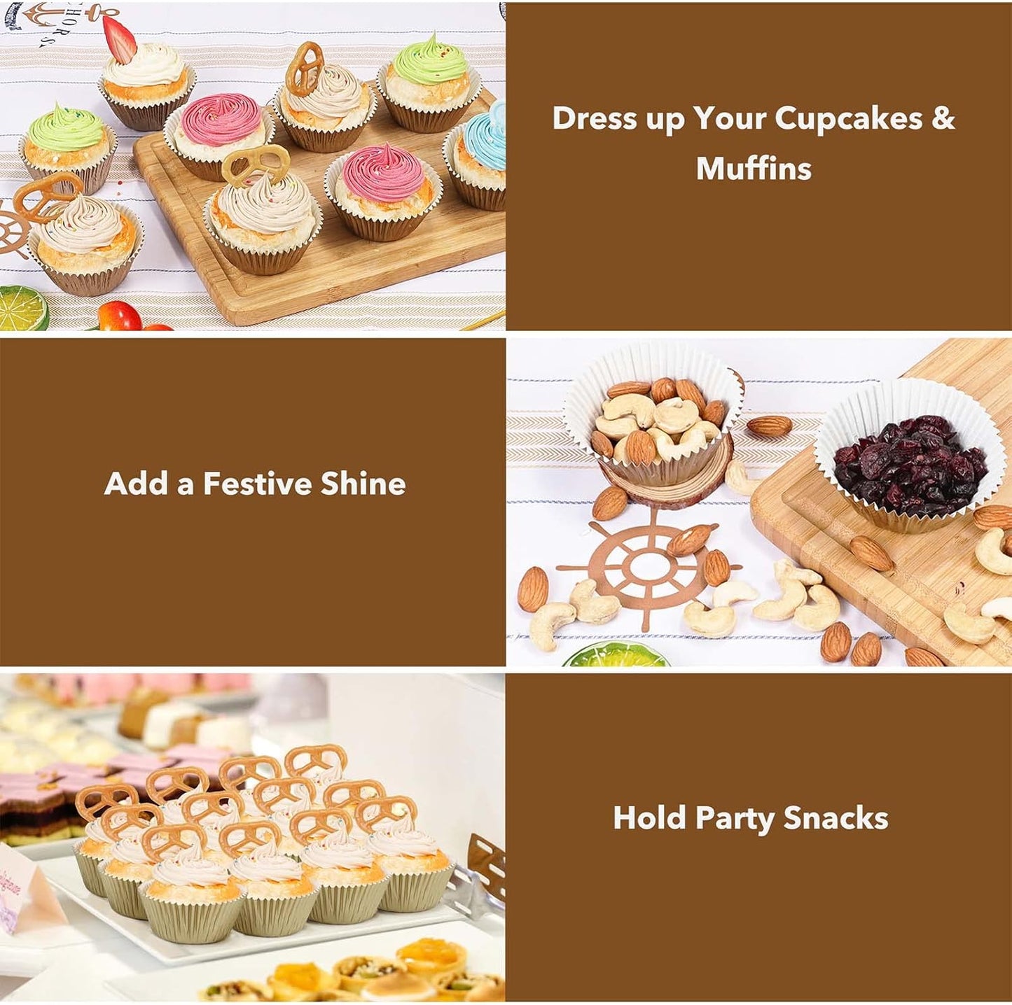 Gifbera White Metallic Foil Cupcake Liners Standard Size Baking Cups, 200-Count