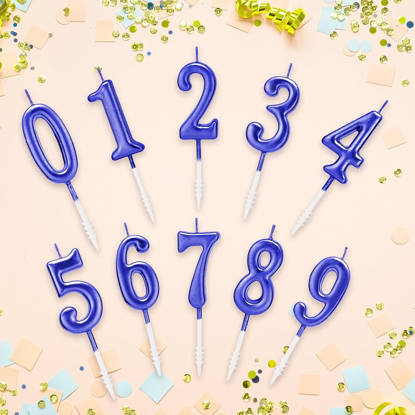 Beanlieve 10-Pieces Numeral Birthday Candles - Cake Numeral Candles Number 0-9 Glitter Cake Topper Decoration for Birthday,Wedding Anniversary,Party Celebration (Colourful)