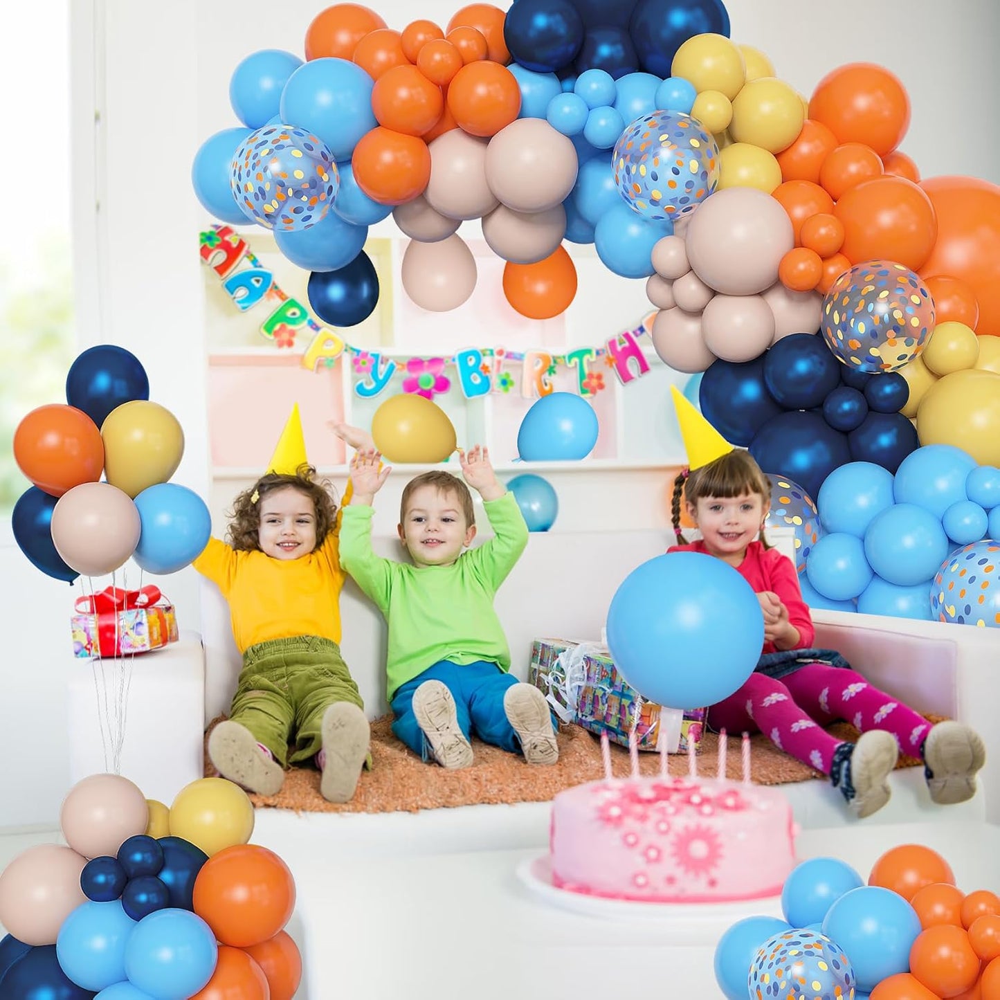 Amandir 153pcs Purple Blue Pink Balloon Garland Arch Kit, Different Sizes 18 12 10 5 inch Teal Yellow Latex Metallic Confetti Balloons for Magic Birthday Engagement Party Decoration
