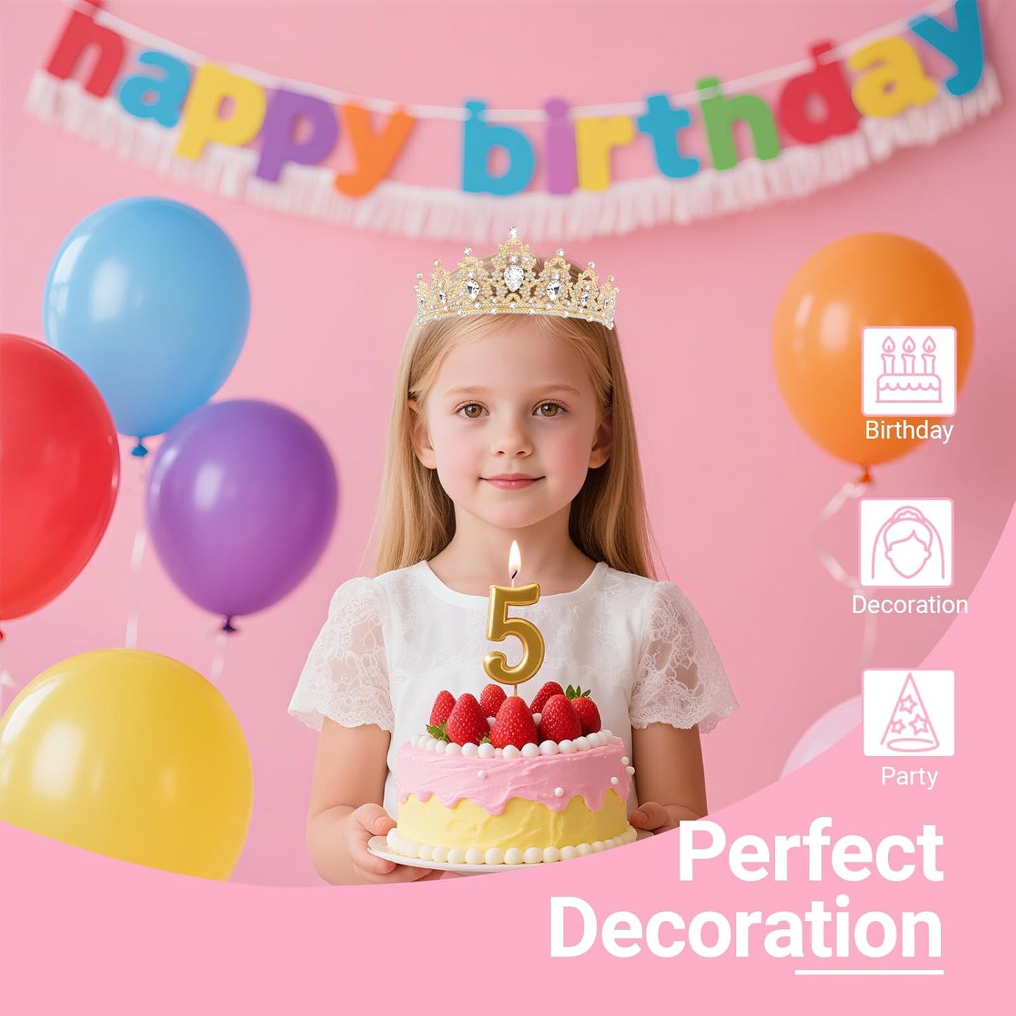 Birthday Tiara and Crown with Sash, Birthday Tiara for Women Party Silver