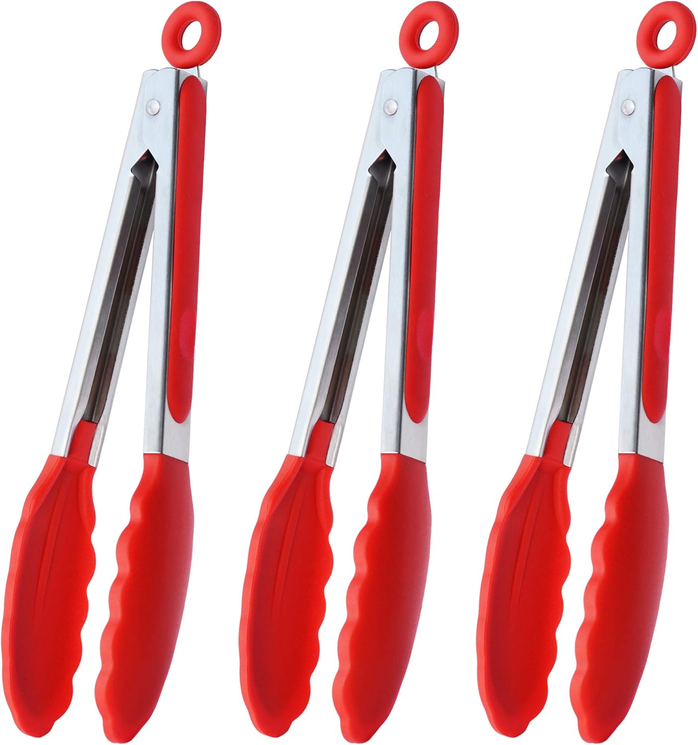 HINMAY Serving Tongs 9-Inch Cooking Tongs with Silicone Tips, Set of 3 (Black)