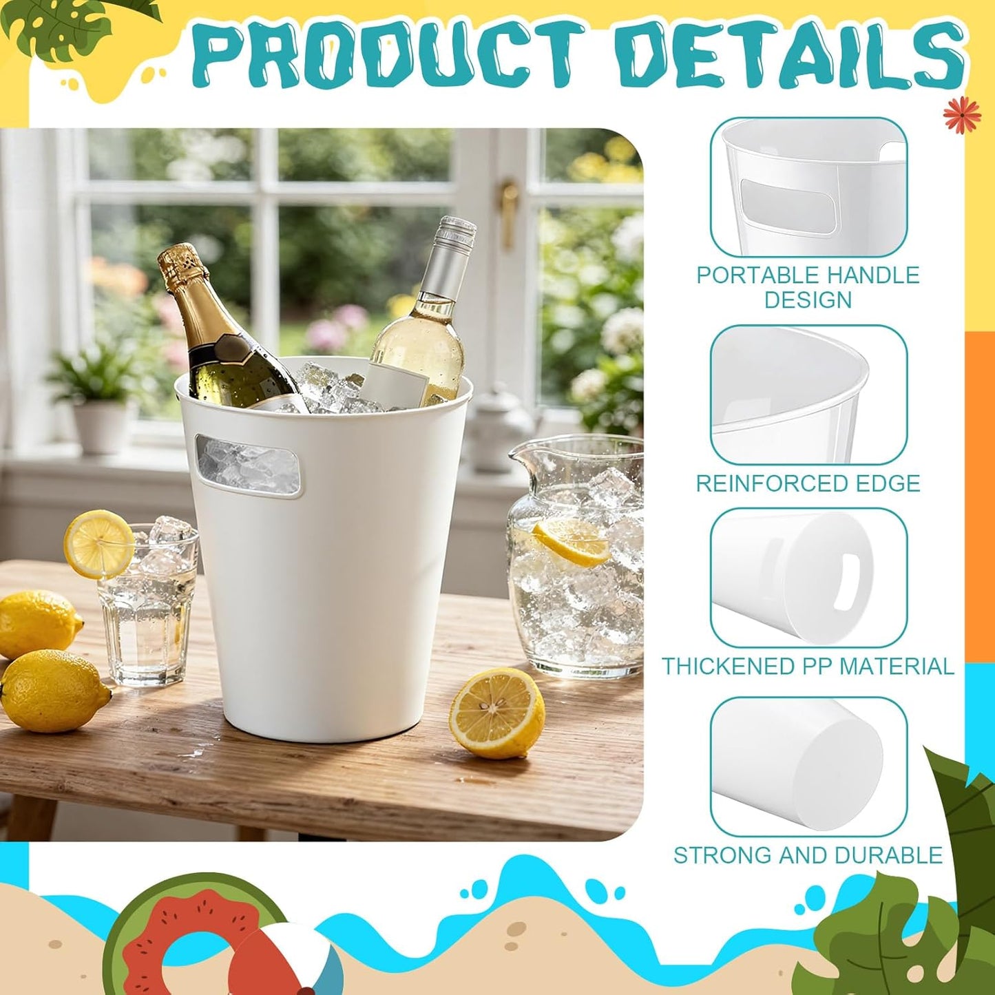 meekoo 32 Pack Gold Ice Buckets for Parties, 3l Plastic Beverage Bucket with Handle, Large Drink Tub Cooler for Champagne, Wine, Beer, and Soda, Beverage Tubs for Wedding, Bar, Table Display