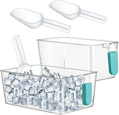 Havawish Ice Storage Bin and Flexible Scoop Set Plastic Freezer Bin with Pull Out Handle Storage Bucket Clear for Container with Scoop(Grey,10.83 x 4.92 x 4.33 in,Classic)
