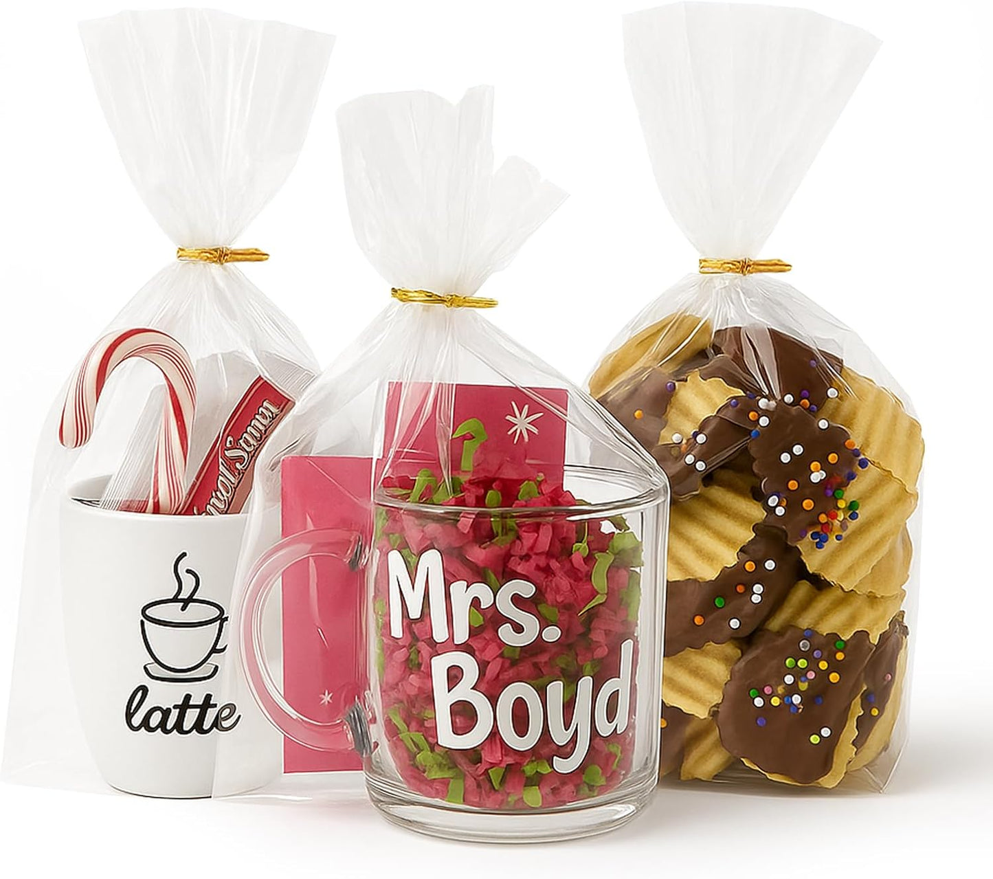 WIKDAY Cellophane Bags 100 PCS 6x10 Inches Clear Gift Gags with Ties Plastic Treat Party Favor Candy Bags for Gift Giving, Packaging Snack, Products
