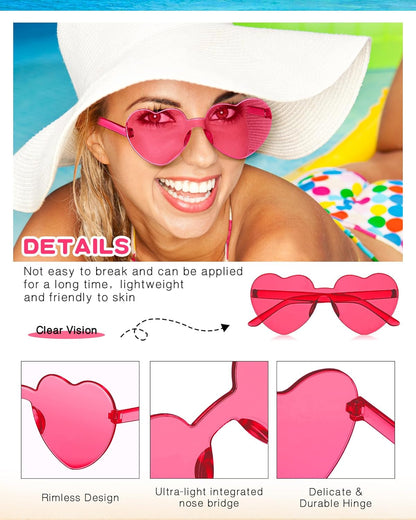 Photect 12 Pair Heart Shaped Sunglasses Neon Color Transparent Heart Glasses for Women Party Favor