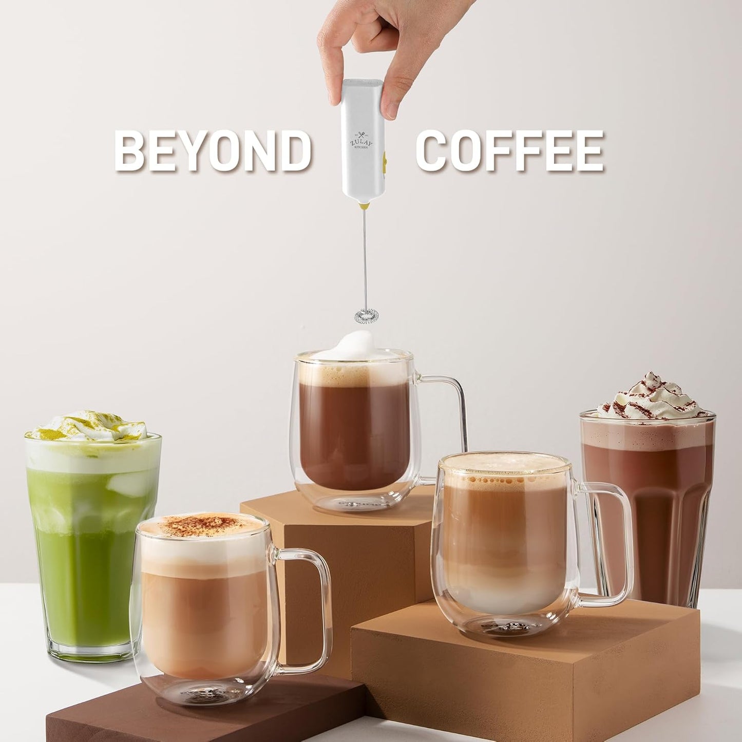 Zulay Kitchen Powerful Milk Frother AA Batteries Included – Ultra Fast Handheld Drink Mixer with Stainless Steel Whisk Stirrer for Coffee, Protein, Matcha & More, Frother Wand Electric Frothmate Black - Colors E