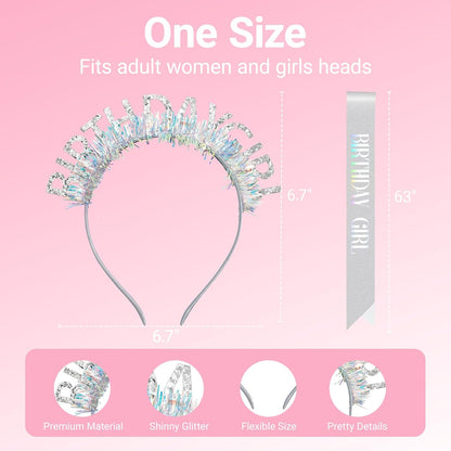 Birthday Headband with Sash for Women, Birthday Crwon Tiara for Decorations