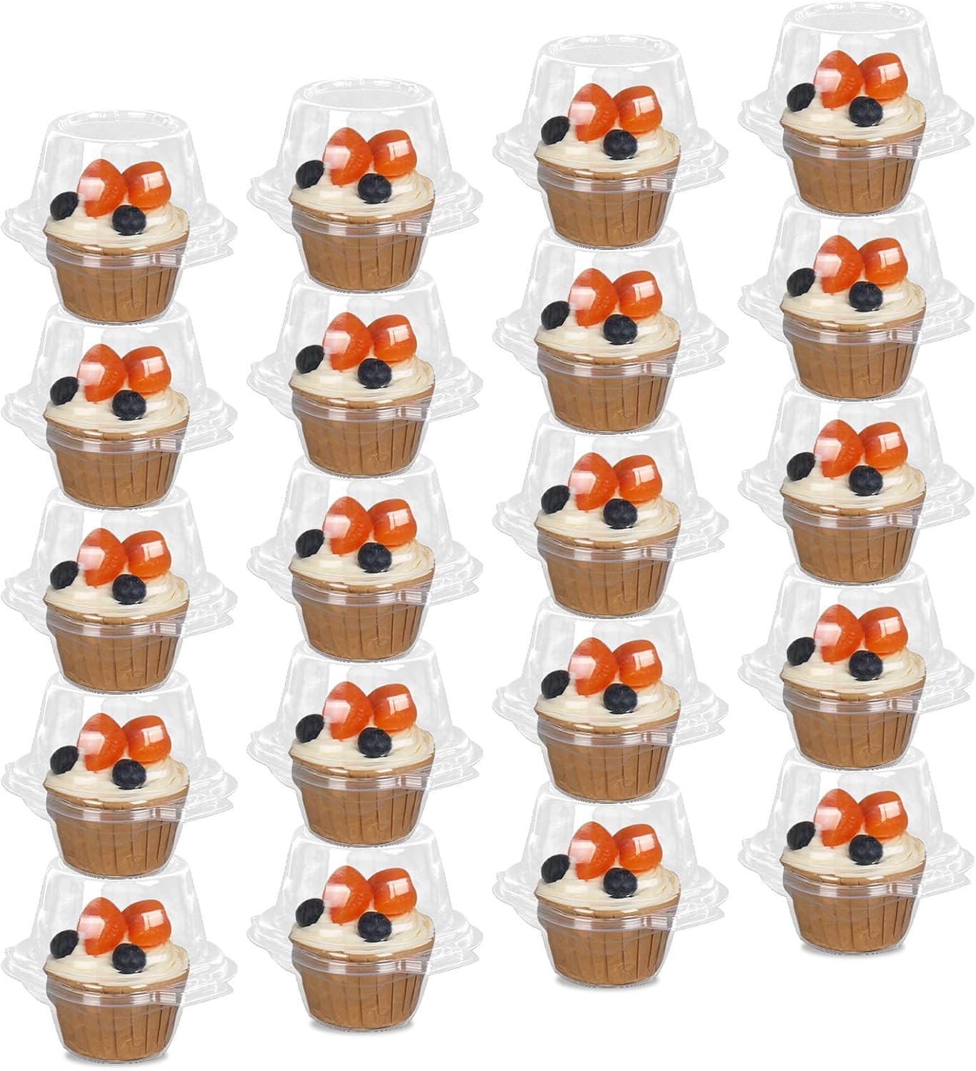 JarThenaAMCS 80 Pack Plastic Cupcake Containers 4-Compartment Clear Boxes Disposable Cupcake Tray Holders 4 Cavity Cupcakes Carriers with Deep Dome for Muffin Packaging