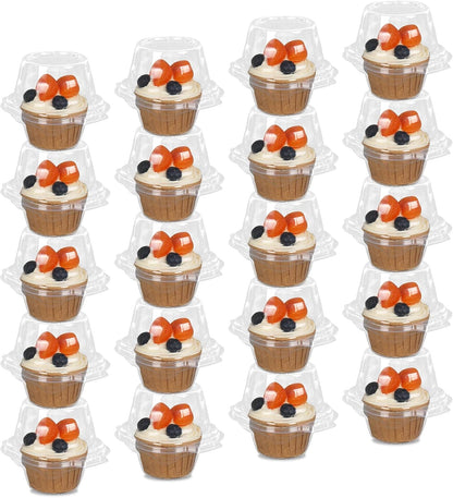 JarThenaAMCS 80 Pack Plastic Cupcake Containers 4-Compartment Clear Boxes Disposable Cupcake Tray Holders 4 Cavity Cupcakes Carriers with Deep Dome for Muffin Packaging