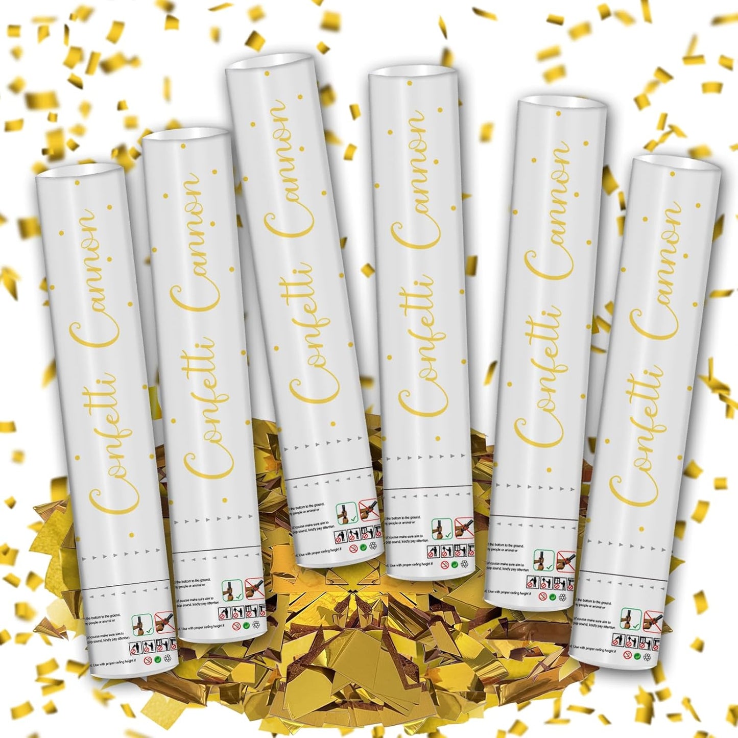12" Black Gold Confetti Cannon Party Poppers for Birthday Graduation Wedding Retirement New Year Celebrations - Easy to Use, Pack of 2